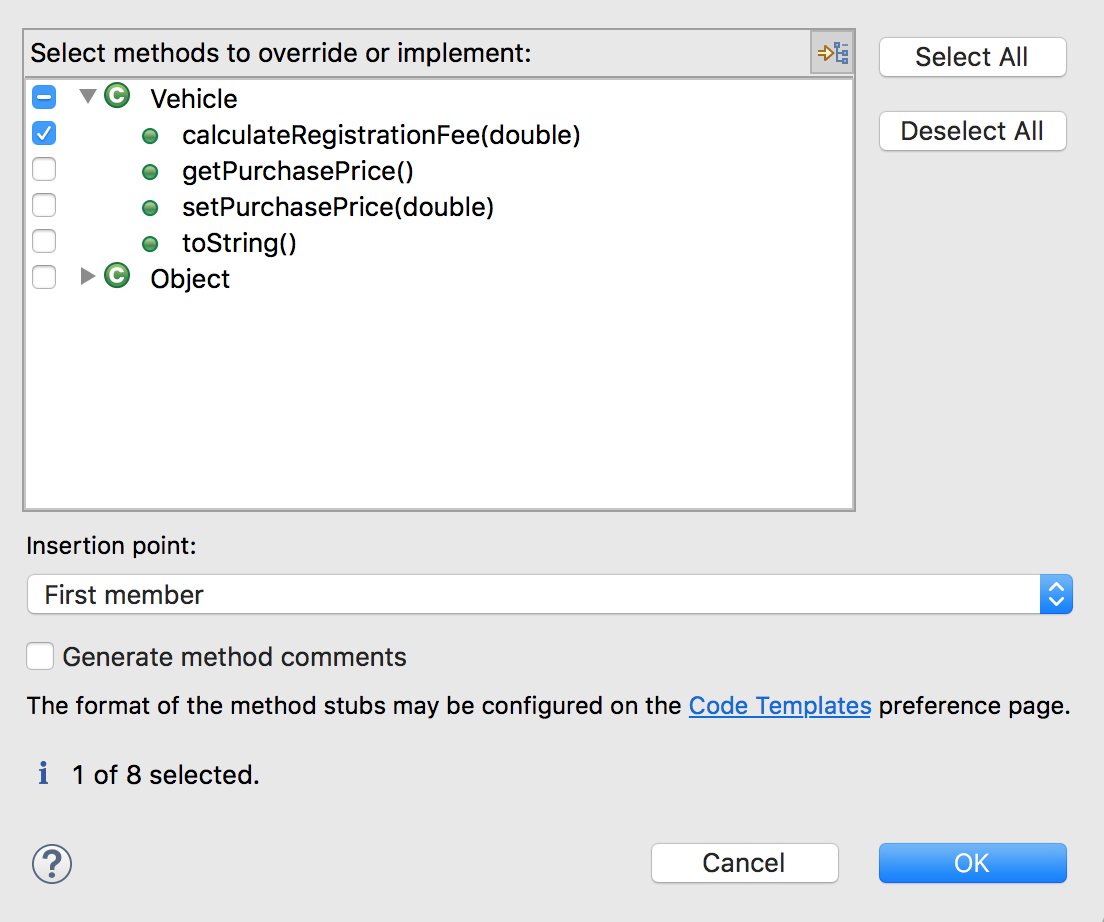 Choose fields and methods