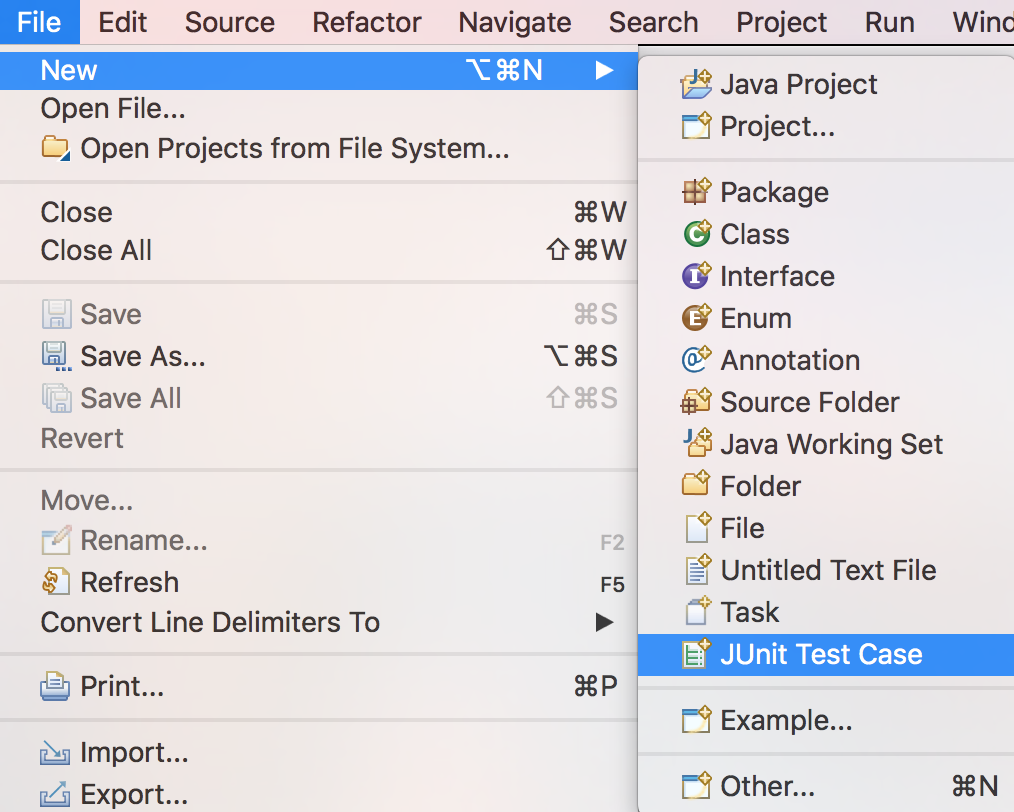 File New JUnit Test Case