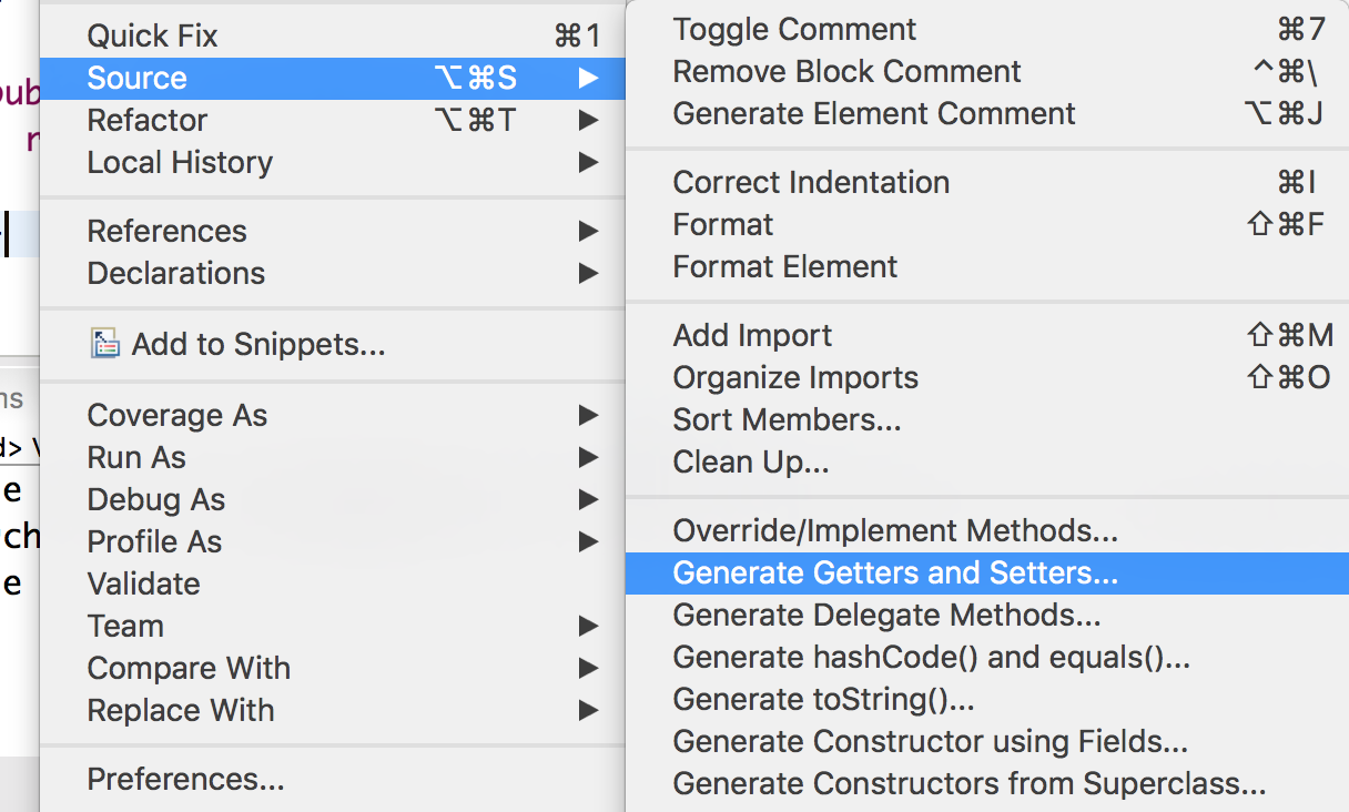 Generate getters and setters